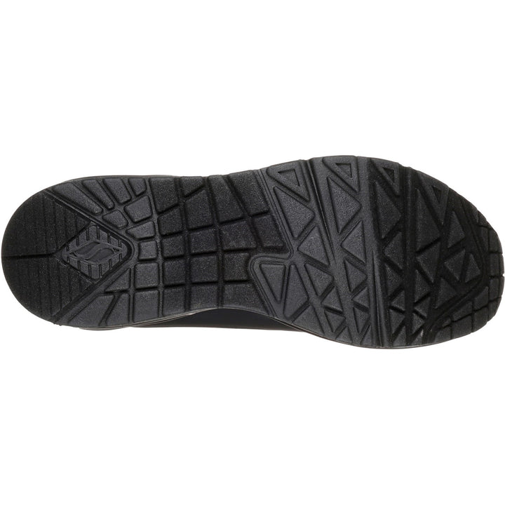Women's Wide Fit Skechers 73690 Uno Stand On Air Walking Street Wear Trainers - Black/Black in Black/Black - Image 1