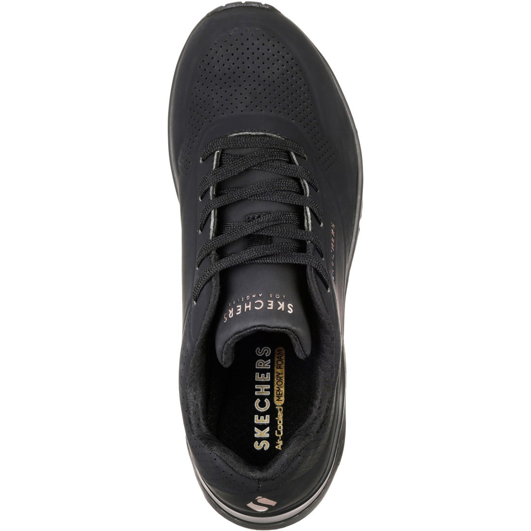 Women's Wide Fit Skechers 73690 Uno Stand On Air Walking Street Wear Trainers - Black/Black in Black/Black - Image 6
