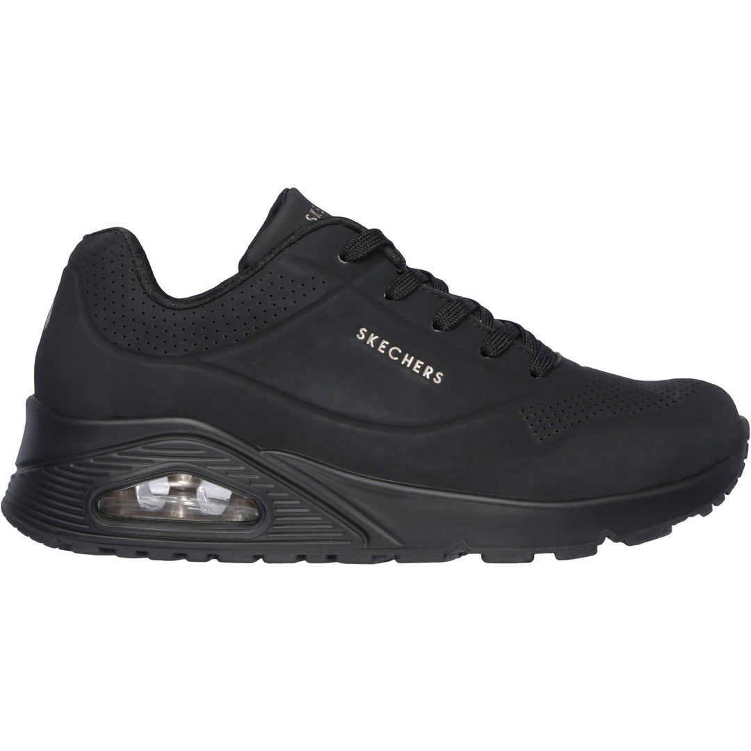 Women's Wide Fit Skechers 73690 Uno Stand On Air Walking Street Wear Trainers - Black/Black in Black/Black - Image 2