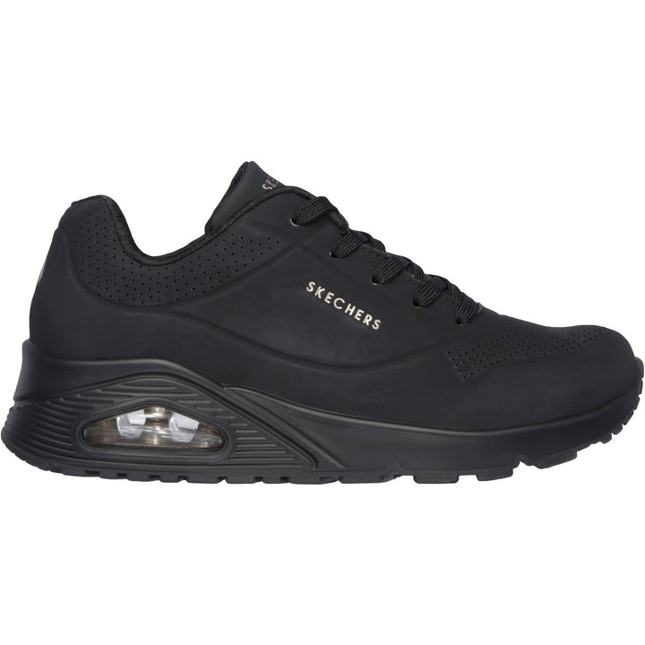 Women's Wide Fit Skechers 73690 Uno Stand On Air Walking Street Wear Trainers - Black/Black in Black/Black - Image 1