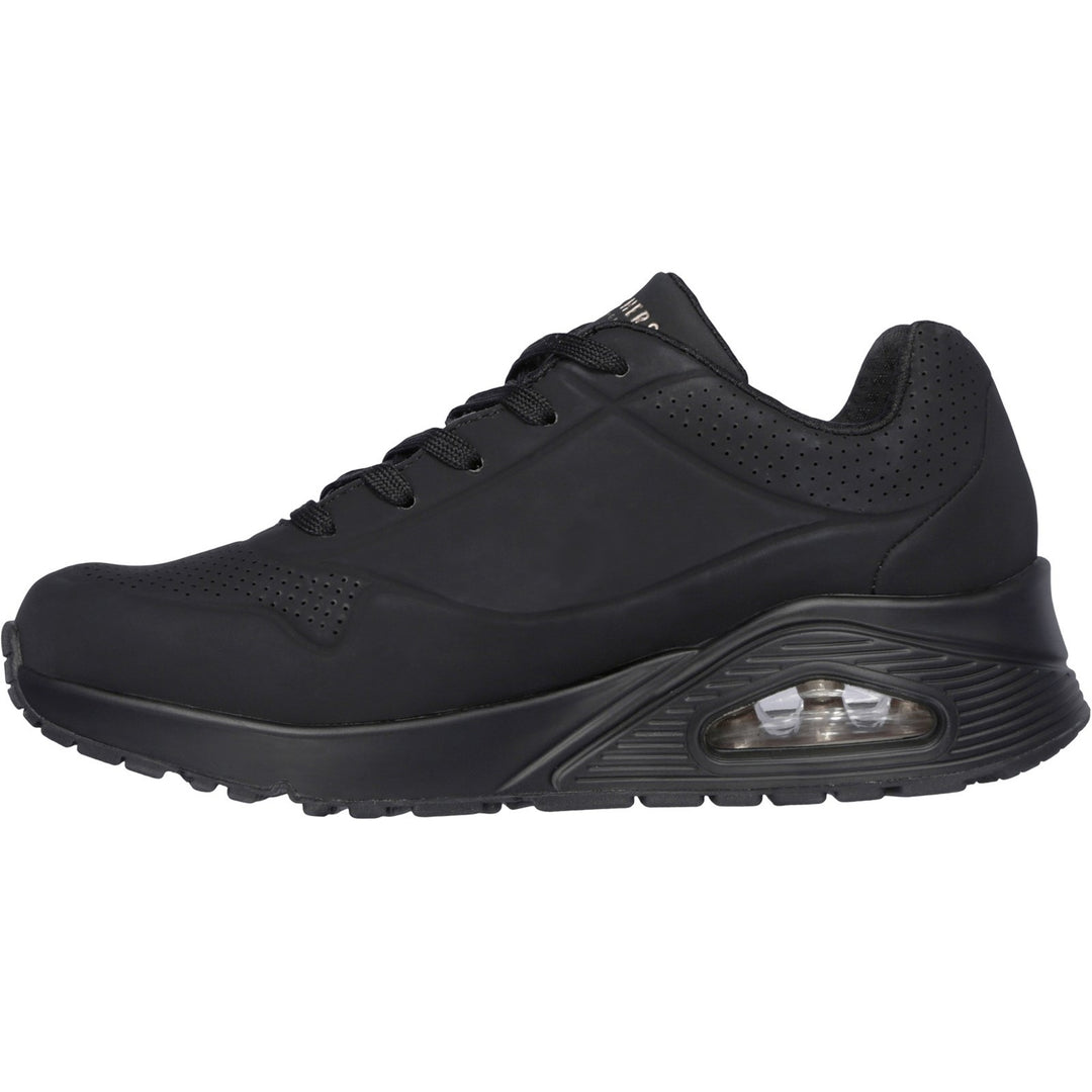 Women's Wide Fit Skechers 73690 Uno Stand On Air Walking Street Wear Trainers - Black/Black in Black/Black - Image 5