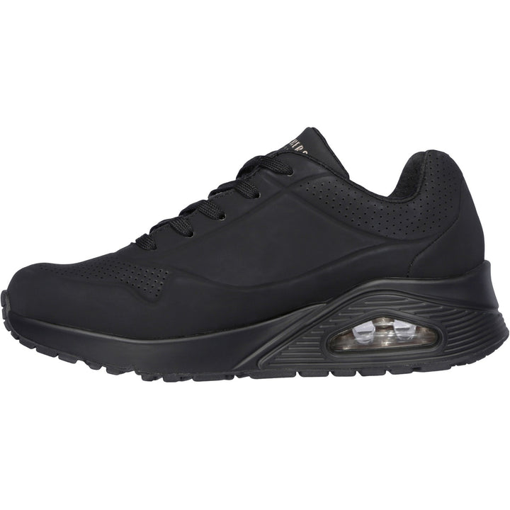 Women's Wide Fit Skechers 73690 Uno Stand On Air Walking Street Wear Trainers - Black/Black in Black/Black - Image 1