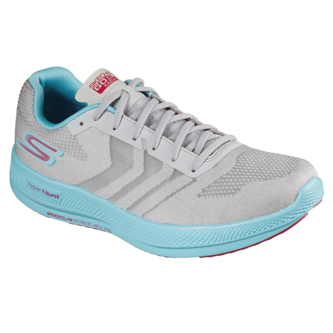 Women's Wide Fit Skechers 130001  Go Run Razor + Sports Trainers - Grey/Aqua/Pink in Grey/Aqua/Pink - Image 3