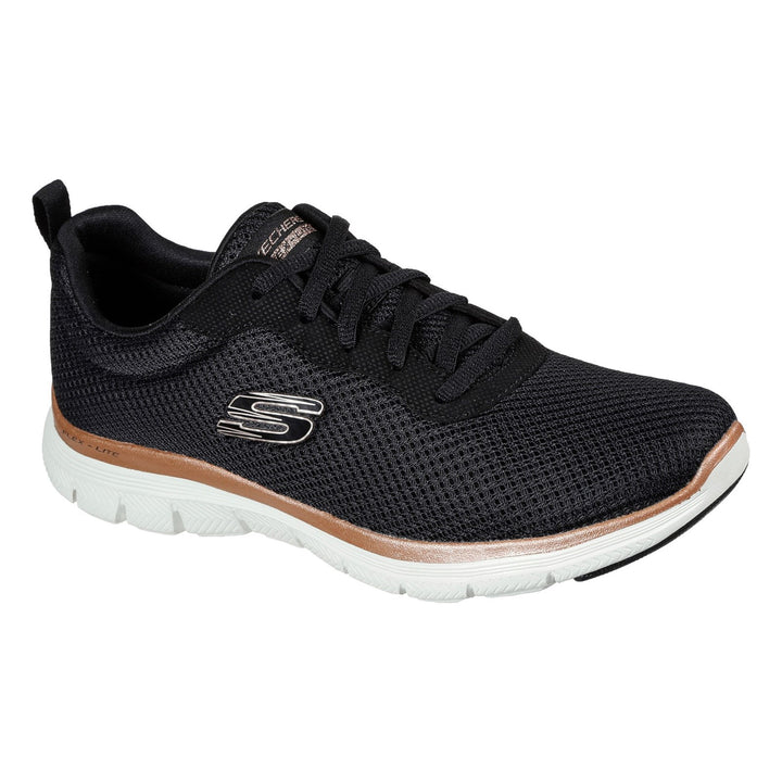 Womens Wide Fit Skechers Flex Appeal 4.0 149303 Brilliant Walking Trainers - Black/Rose Gold in Black/Rose Gold - Image 1