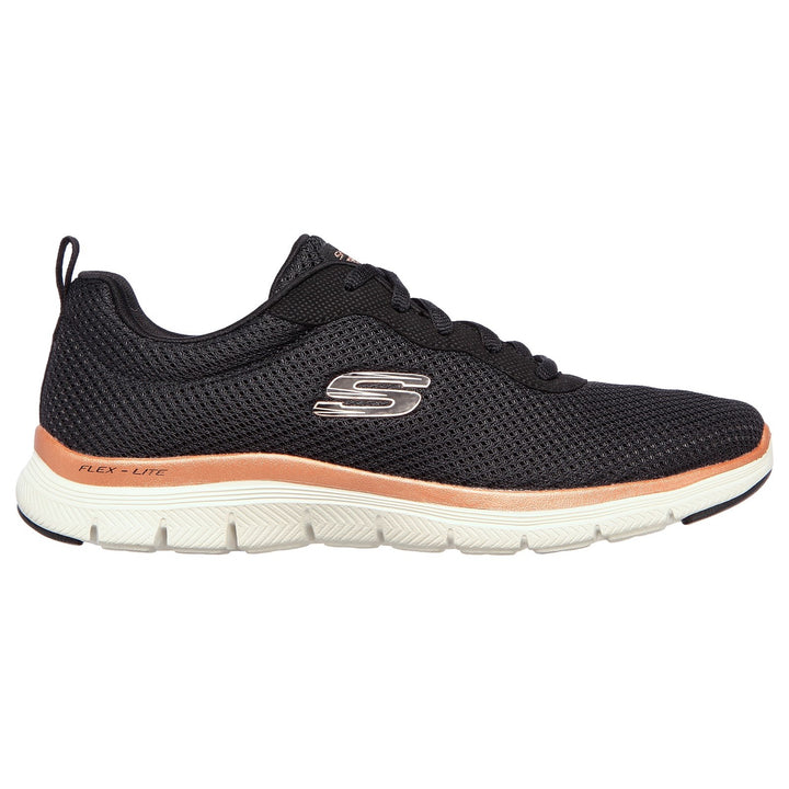 Womens Wide Fit Skechers Flex Appeal 4.0 149303 Brilliant Walking Trainers - Black/Rose Gold in Black/Rose Gold - Image 1