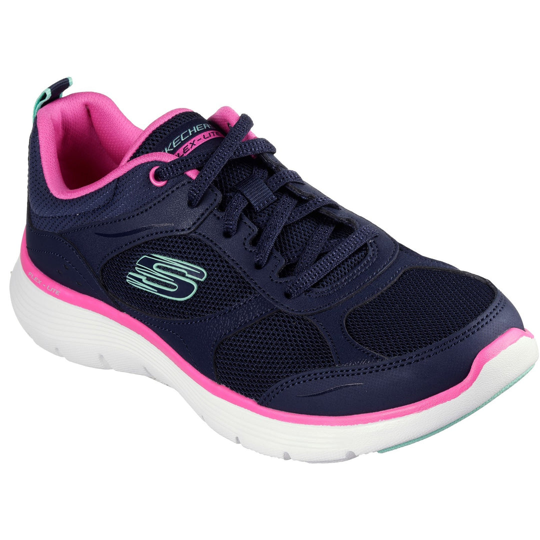 Womens Wide Fit Skechers 150202 Flex Appeal 5.0 Fresh Touch Trainers in Navy/Hot Pink - Image 3