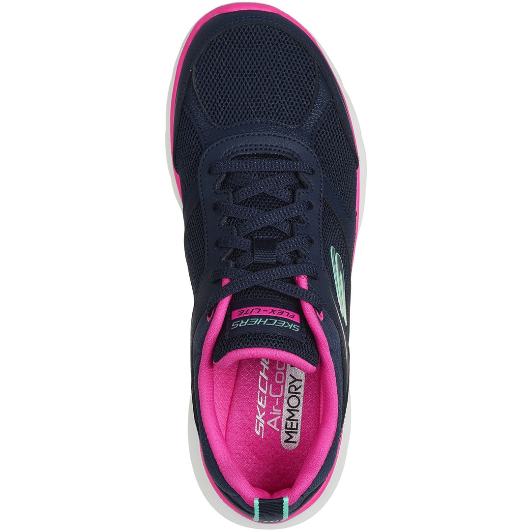 Womens Wide Fit Skechers 150202 Flex Appeal 5.0 Fresh Touch Trainers in Navy/Hot Pink - Image 5