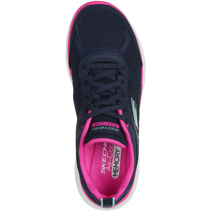 Womens Wide Fit Skechers 150202 Flex Appeal 5.0 Fresh Touch Trainers in Navy/Hot Pink - Image 1