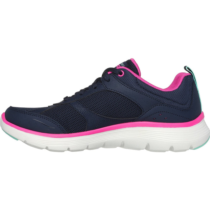 Womens Wide Fit Skechers 150202 Flex Appeal 5.0 Fresh Touch Trainers in Navy/Hot Pink - Image 1