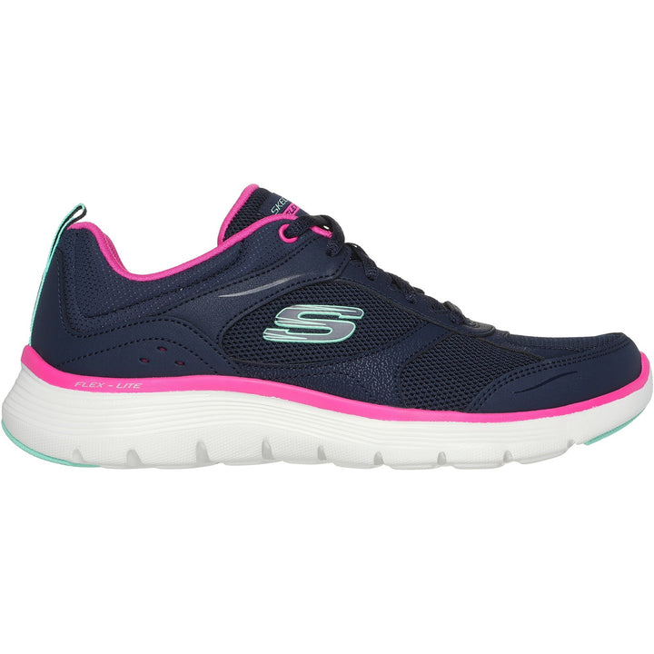 Womens Wide Fit Skechers 150202 Flex Appeal 5.0 Fresh Touch Trainers in Navy/Hot Pink - Image 1