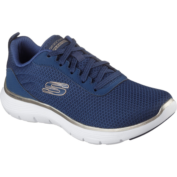 Womens Wide Fit Skechers 150206 Flex Appeal 5.0 Uptake Trainers in White/Silver - Image 1