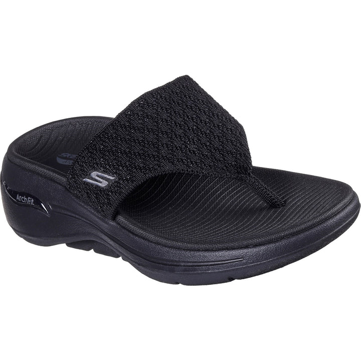 Women's Wide Fit Skechers 140803 Go Walk Arch Fit Sandals in Black - Image 1