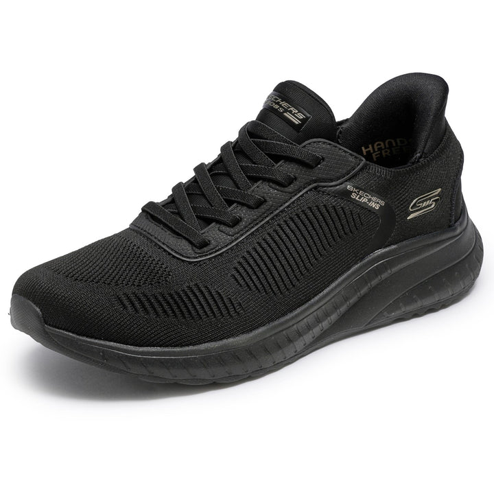 Women's Wide Fit Skechers Slip-ins 117497 Waves Bobs Sport Squad Trainers in Black - Image 1