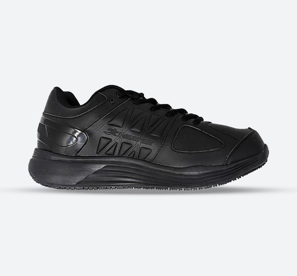 Mens Wide Fit I-Runner Pro Leather Oil and Slip Resistant Trainers in Black - Image 1