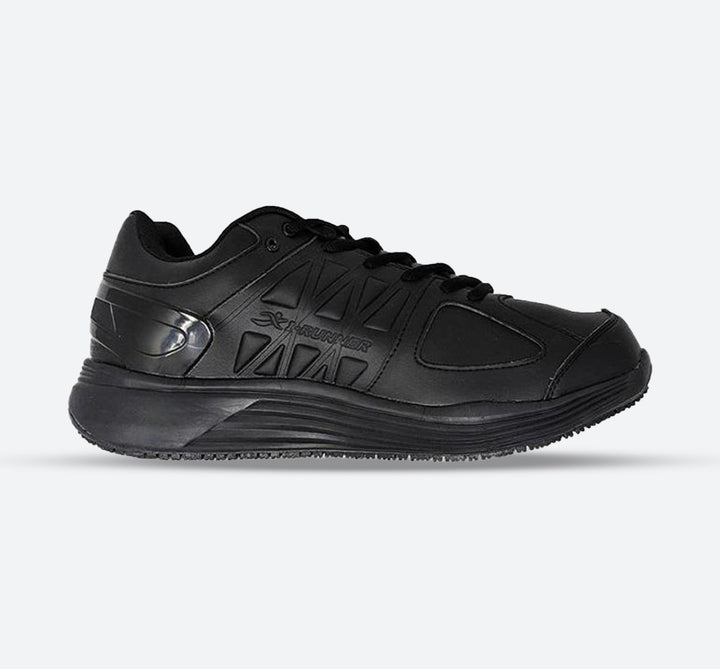 Mens Wide Fit I-Runner Pro Leather Oil and Slip Resistant Trainers in Black - Image 1