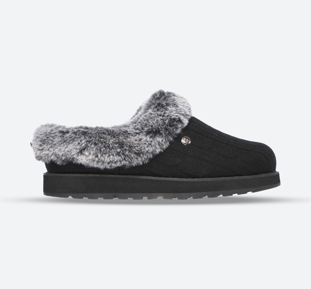 Womens Wide Fit Skechers Keepsakes Ice Angel Mule Slippers - Black in Black - Image 1