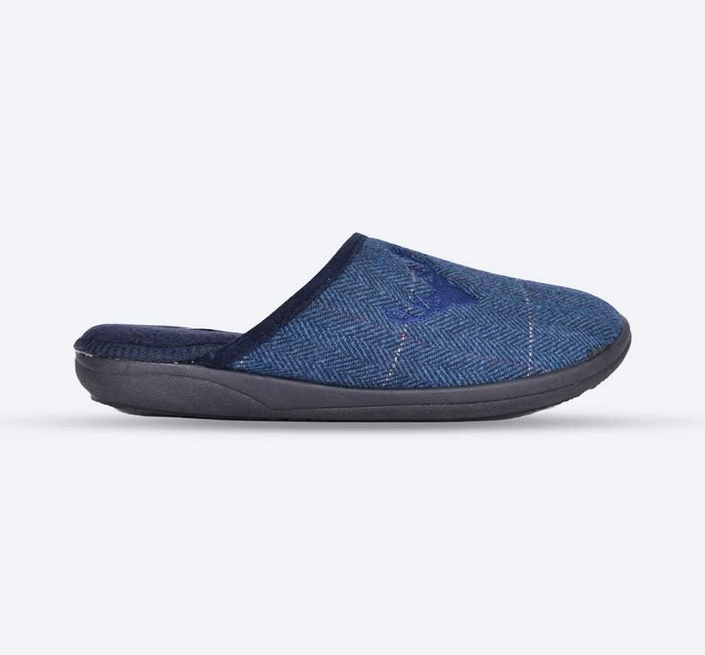Mens Wide Fit Padders Stag Mule Slippers in Navy Combi - Image 1