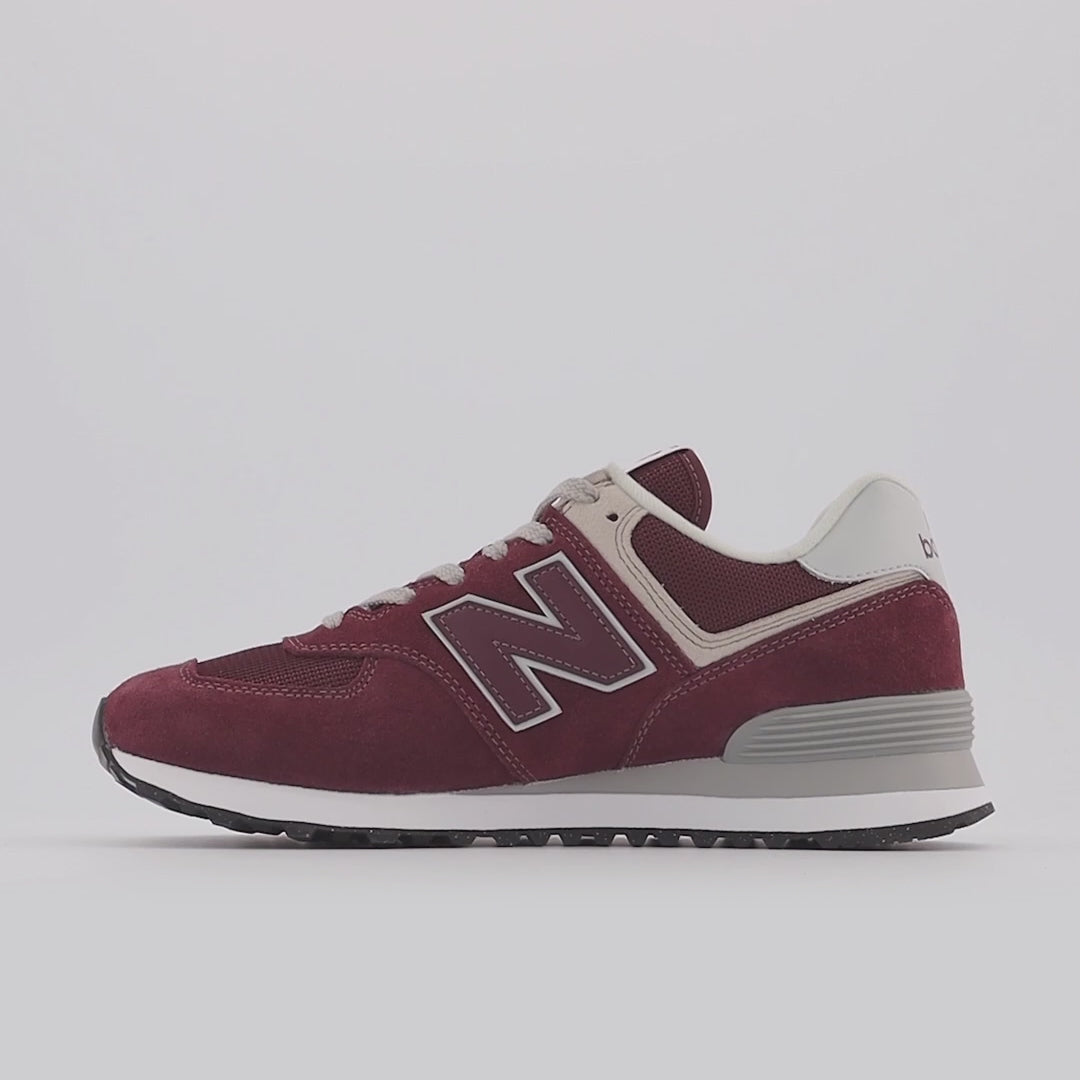 Women's Wide Fit New Balance ML574EVM Walking/Running Trainers - Exclusive - Burgundy/White ENCAP