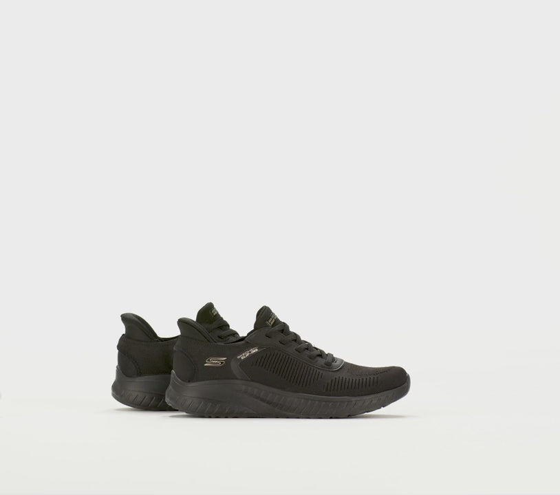 Women's Wide Fit Skechers Slip-ins 117497 Waves Bobs Sport Squad Trainers in Black - Image 4