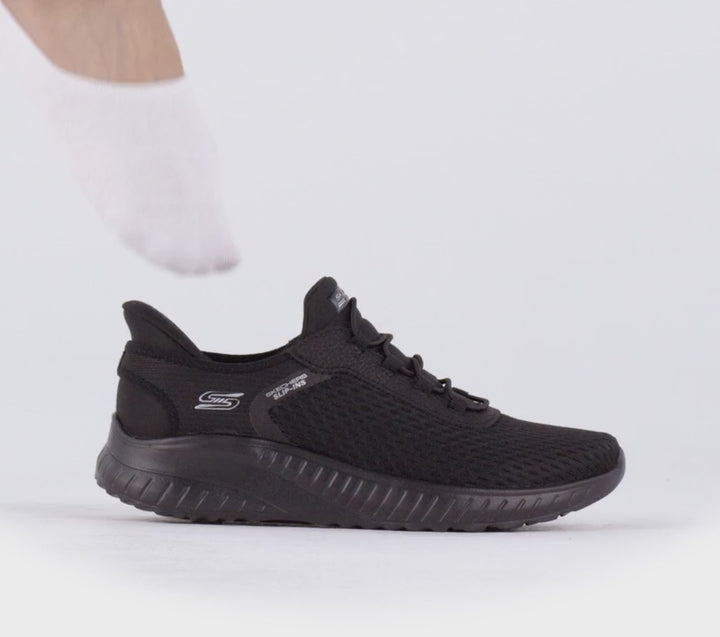 Women's Wide Fit Skechers 117504 Slip-ins Bobs Sport Squad Chaos In Color Trainers in Black - Image 1