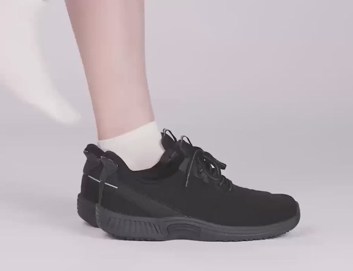 Women's Wide Fit Orthofeet 80016 Kita Hands-Free Trainers in Black - Image 1