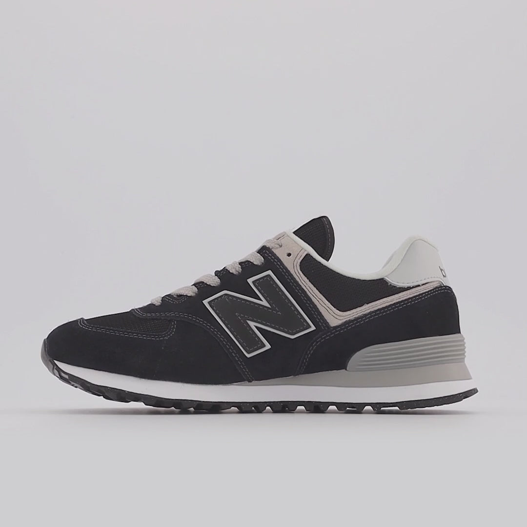 Women's Wide Fit New Balance ML574EVB Walking/Running Trainers - Exclusive - Black/White ENCAP