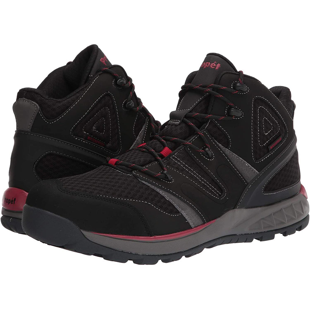 Men's Wide Fit Propet MOA022S Veymont Hiking Boots in Black/Red - Image 7