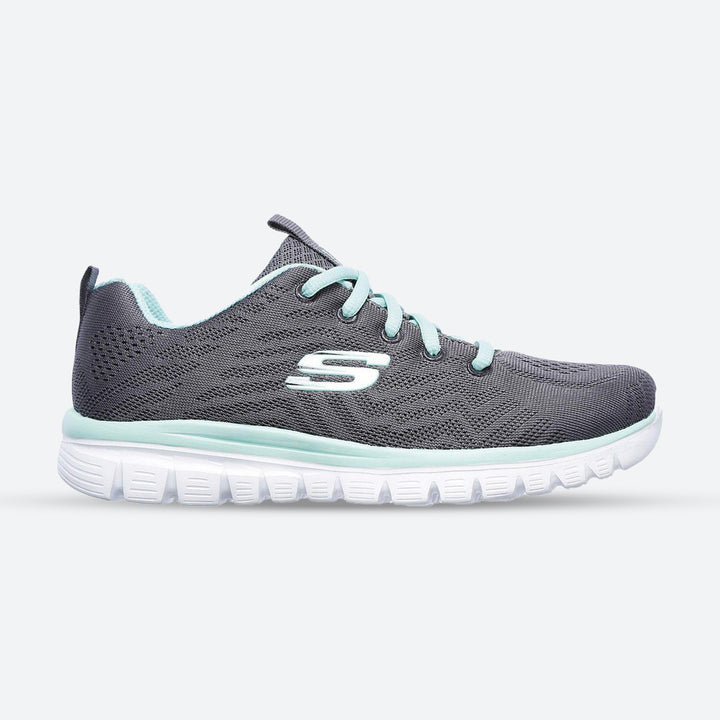 Womens Wide Fit Skechers 12615 Walking Trainers in Charcoal/Green - Image 1