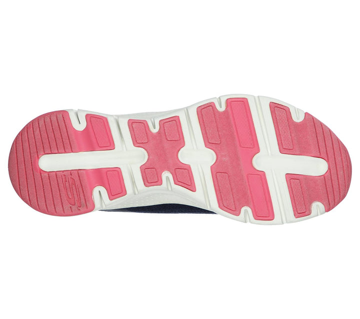 Womens Wide Fit Skechers Comfy Wave 149414 Arch Fit Trainers in Navy/Hot Pink - Image 1