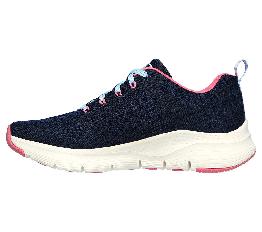 Womens Wide Fit Skechers Comfy Wave 149414 Arch Fit Trainers in Navy/Hot Pink - Image 4
