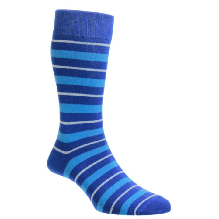 Mens HJ Hall HJ49 Sapphire/LT Blue Cotton Rich Socks in Blue Stripes - Image 1