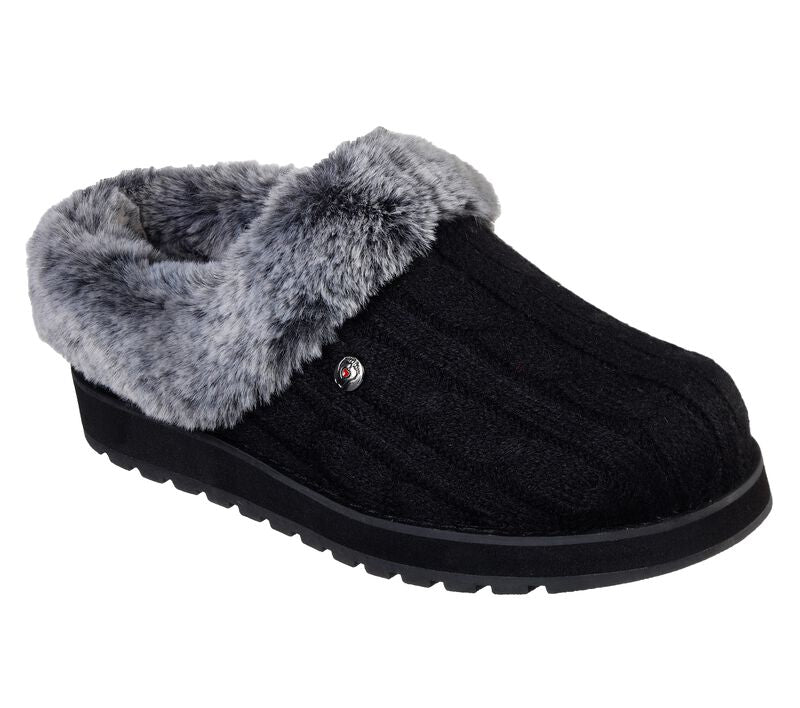 Womens Wide Fit Skechers Bobs Ice Angel 31204W Mule Slippers in Black - Image 3