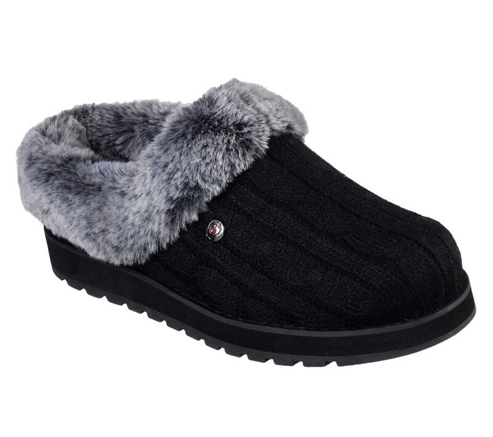 Womens Wide Fit Skechers Bobs Ice Angel 31204W Mule Slippers in Black - Image 1