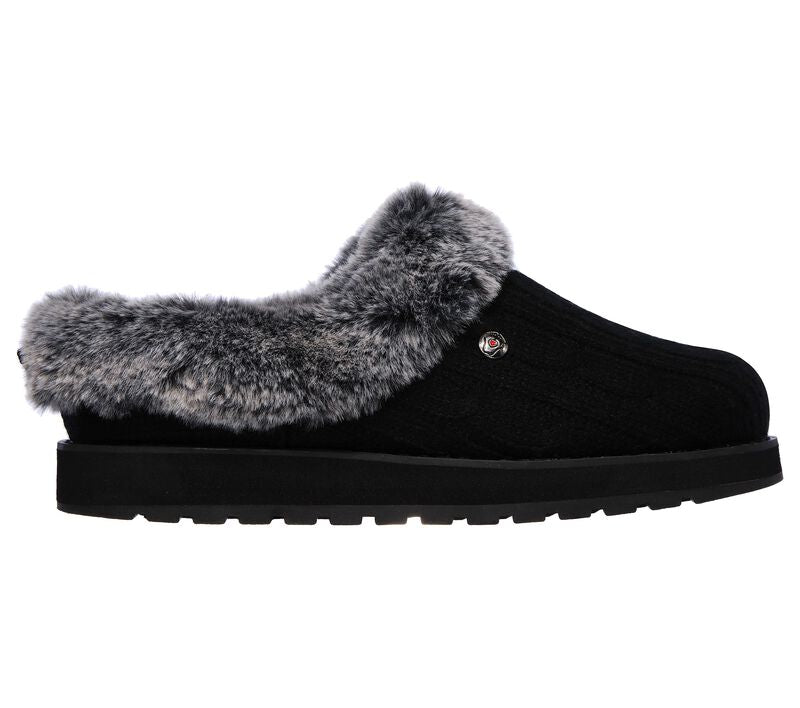 Womens Wide Fit Skechers Bobs Ice Angel 31204W Mule Slippers in Black - Image 2