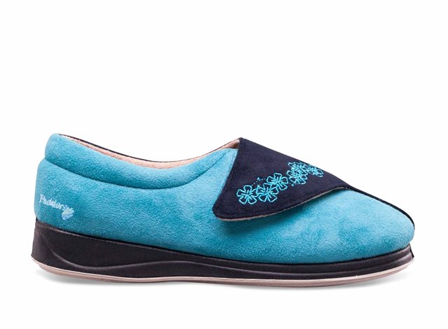 Womens Wide Fit Padders Hug Slippers in Navy/Teal - Image 2
