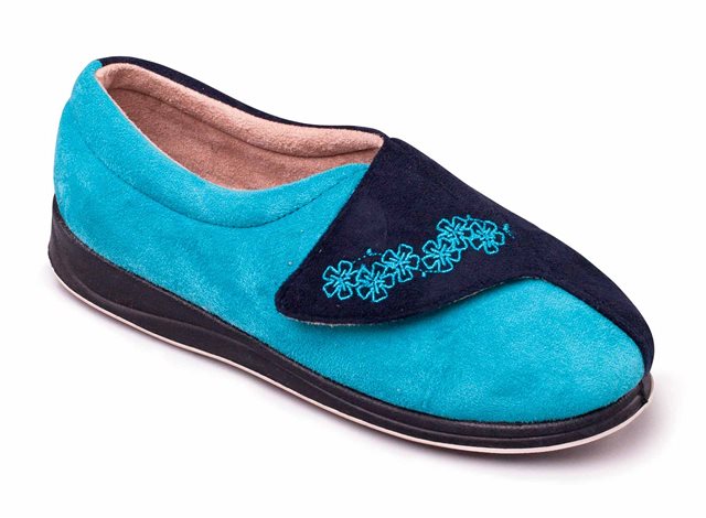 Womens Wide Fit Padders Hug Slippers in Navy/Teal - Image 1