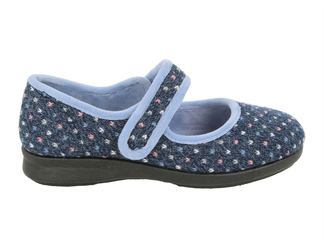 Womens Wide Fit DB Pitsford Slippers in Black / Fuschia - Image 7