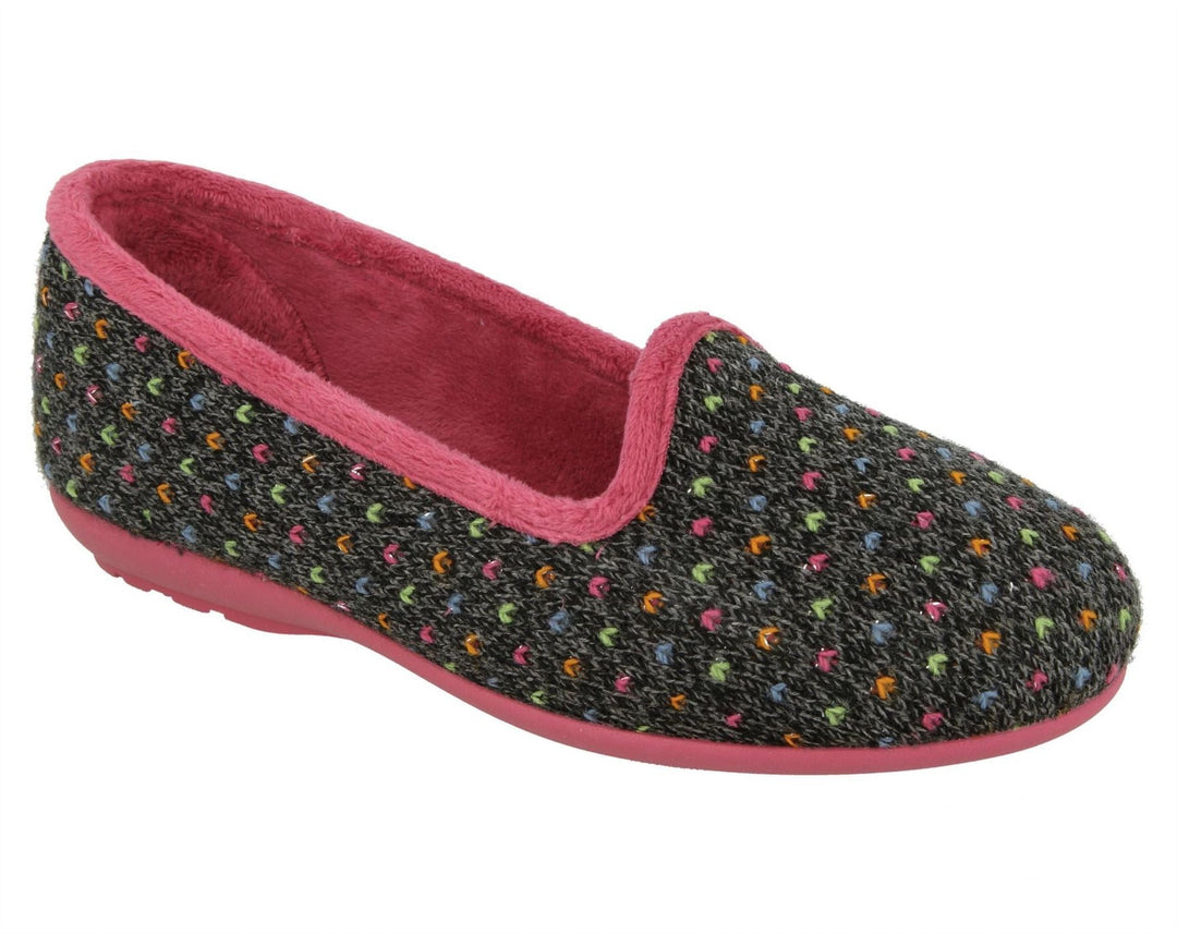 Womens Wide Fit DB Nottingham Slip On Slippers in Black / Fuchsia - Image 3