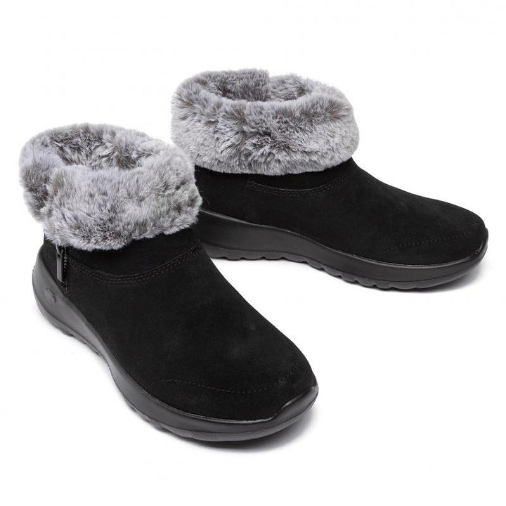 Womens Wide Fit Skechers 144003W Go Walk Goga Mat Boots in Black/Grey - Image 1