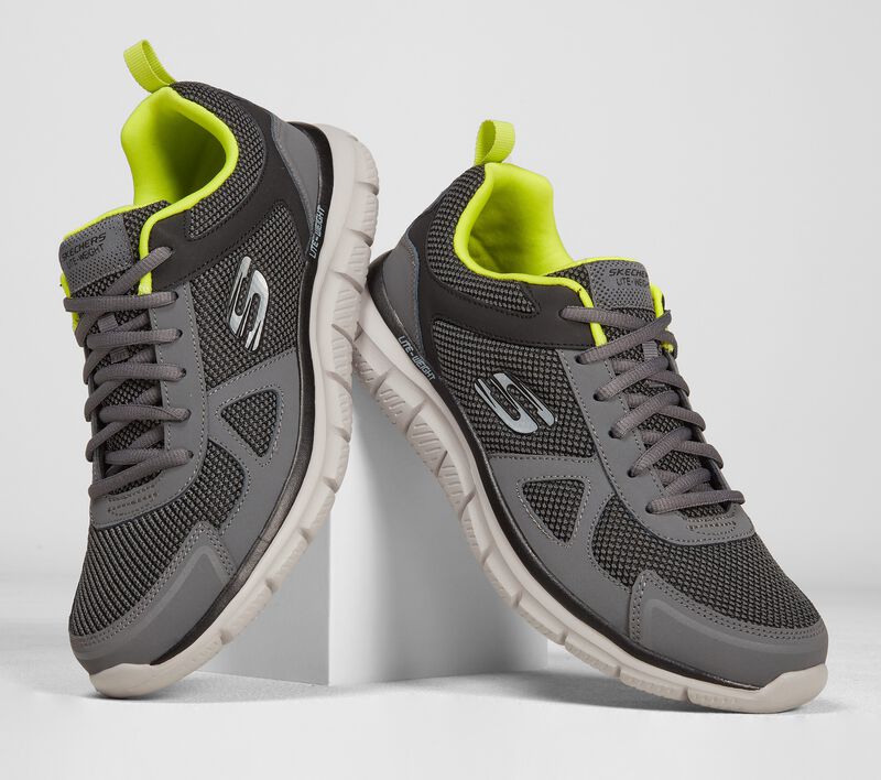 Mens Wide Fit Skechers 52630 Track-Bucolo Walking Trainers in Charcol Lime - Image 5