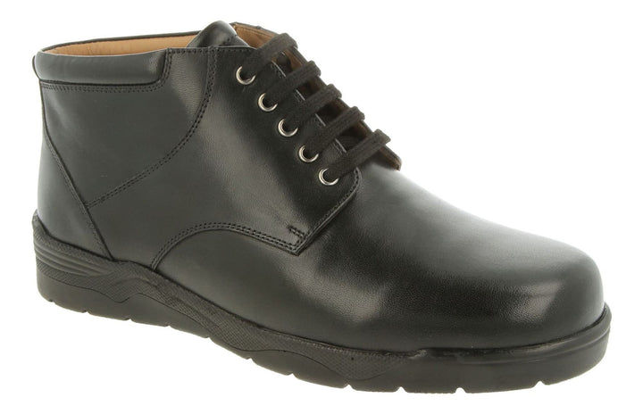Mens Wide Fit Douglas Walking Ankle Boots in Black Leather - Image 1