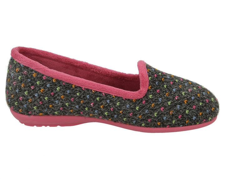 Womens Wide Fit DB Nottingham Slip On Slippers in Black / Fuchsia - Image 1