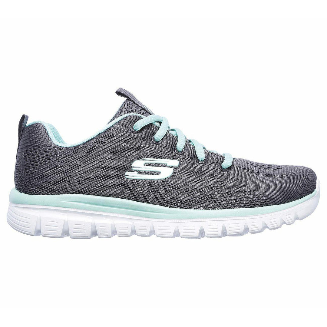 Womens Wide Fit Skechers 12615 Walking Trainers in Charcoal/Green - Image 2