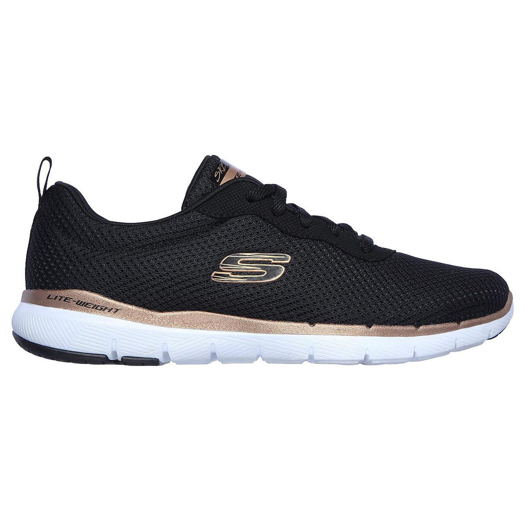 Womens Wide Fit Skechers Flex Appeal 3.0 - 13070 Walking Trainers in Black Rose Gold - Image 2
