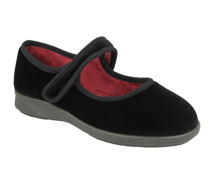 Womens Wide Fit DB Whitby Slippers in Black - Image 1