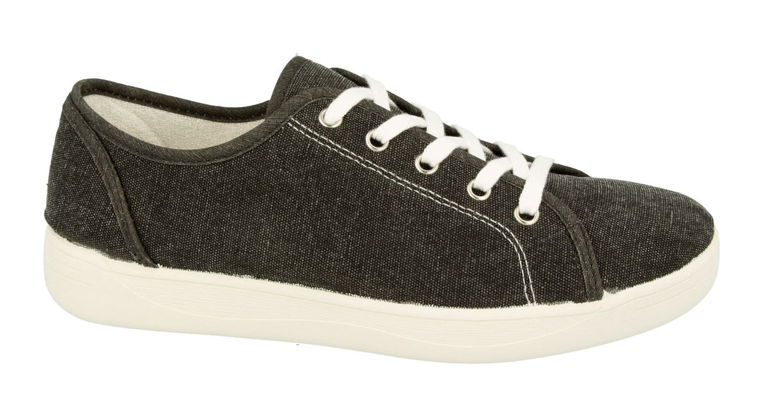 Womens Wide Fit DB Yoko Canvas in Washed Black - Image 2