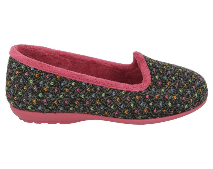 Womens Wide Fit DB Nottingham Slip On Slippers in Black / Fuchsia - Image 1