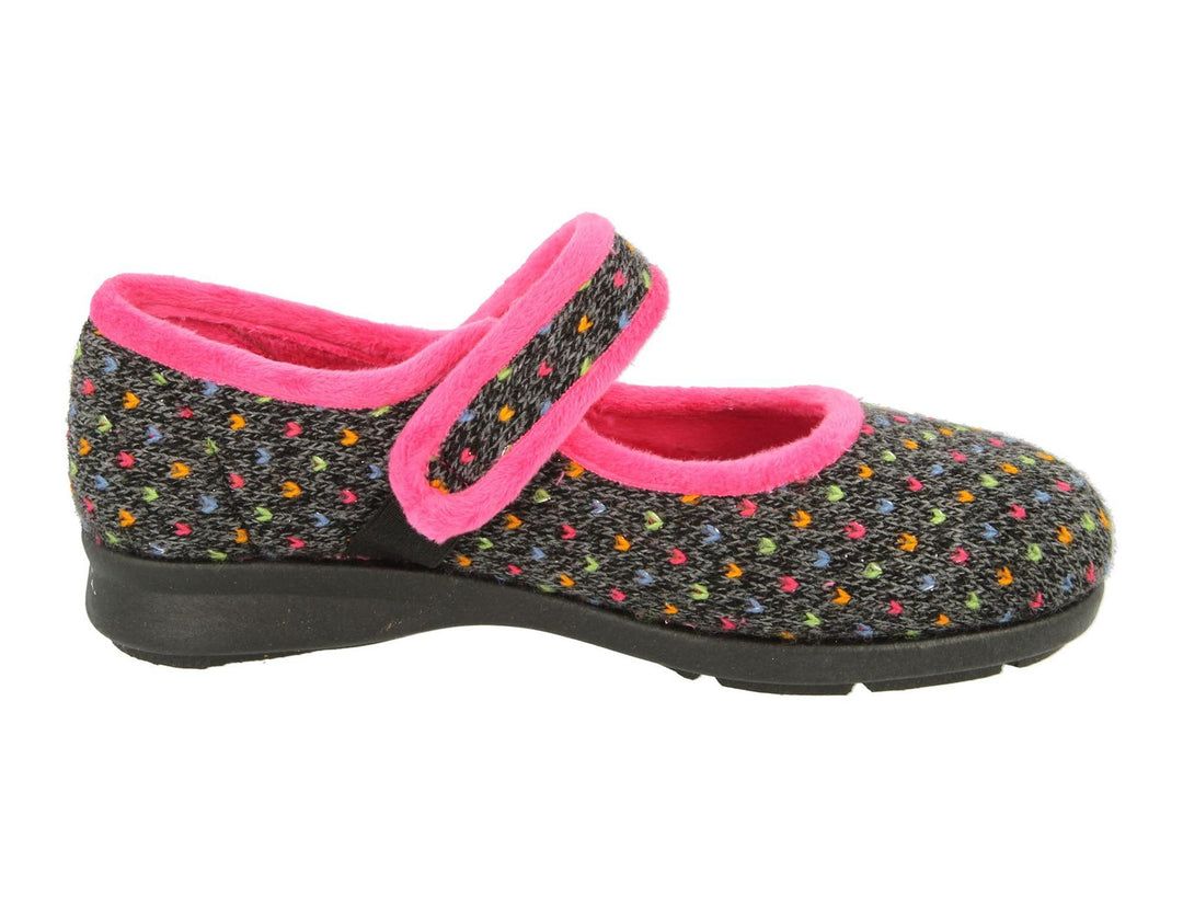 Womens Wide Fit DB Pitsford Slippers in Black / Fuschia - Image 4