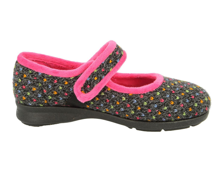 Womens Wide Fit DB Pitsford Slippers in Black / Fuschia - Image 1