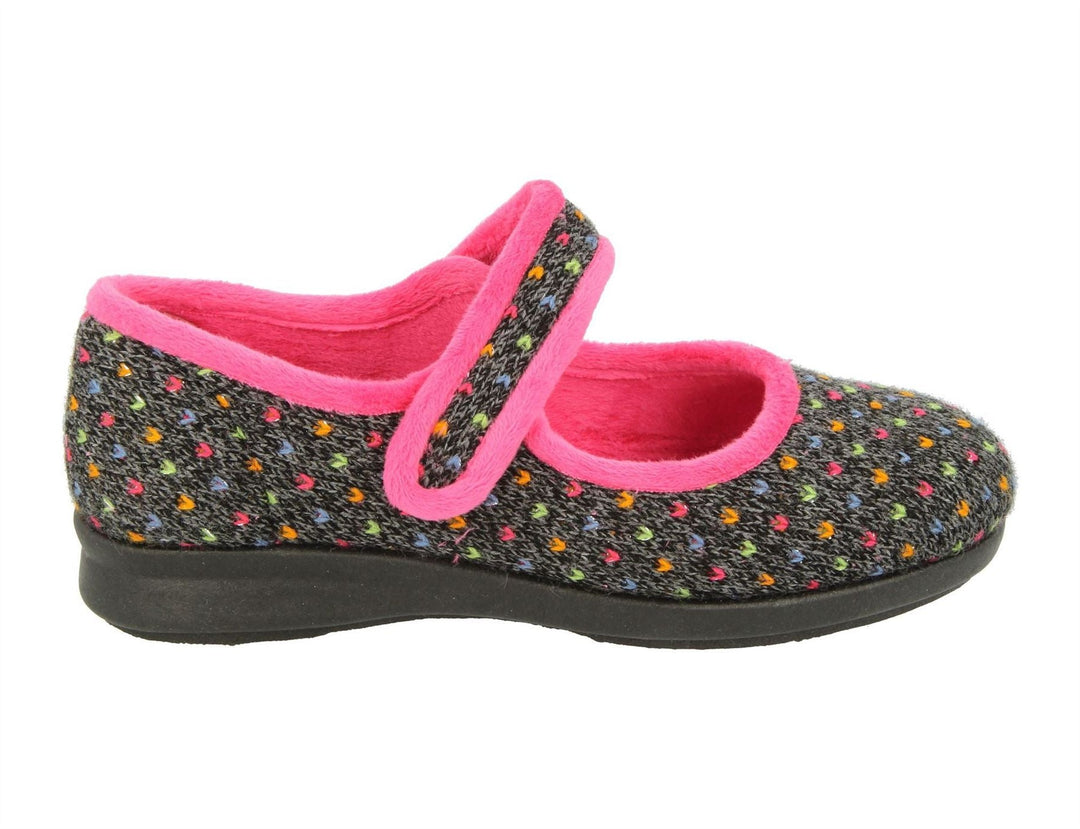 Womens Wide Fit DB Pitsford Slippers in Black / Fuschia - Image 3